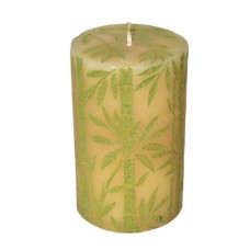 Candle Pillar Ivory Paint Green Bamboo 11 cm