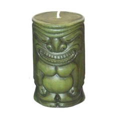 Candle Pillar Paint Green TIKI Motif 11 cm