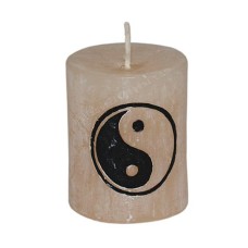 Votive Candle Ivory White Wash Yin Yank Motif 5 cm