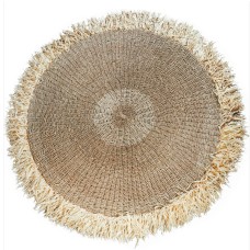 Woven Straw Grass Round Rug Fringes Natural 150 cm