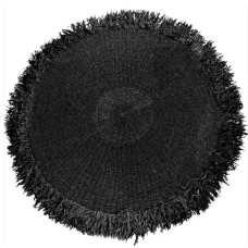 Woven Straw Grass Round Rug Fringes Black 180 cm