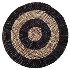Woven Natural Black Straw Grass Round Rug 150 cm