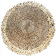 Woven Straw Grass Fringes Round Rug Natural 180 cm