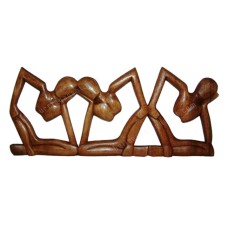 Wooden Three Yogi Men Abstract Wall Art 45 cm