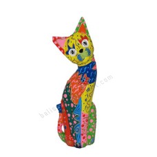 Wooden Cat Painted Multicolored 30 cm