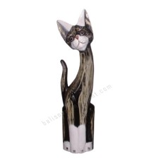 Wooden Cat Painted Rustic Black White 60 cm