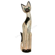 Wooden Cat Antique White Black Painted 80 cm