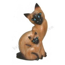 Wooden Natural Brown Black Cat Family 20 cm