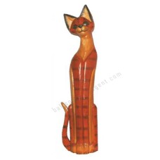 Wooden Cat Brown Red Stripe Black 100 cm