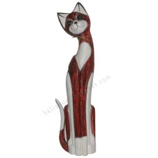 Wooden Cat Rope Neck Painted White Red 100 cm