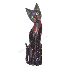 Wooden Cat Painted Black Dots Aboriginal 60 cm