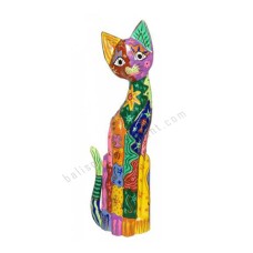 Wooden Cat Painted Multicolored 60 cm