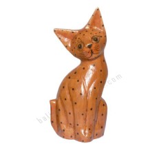 Wooden Mini Cat Brown Black Small Dots 15 cm