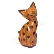 Wooden Mini Cat Brown Black Dots 15 cm