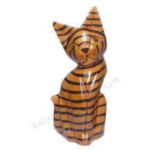 Wooden Mini Cat Brown Black Stripe 15 cm