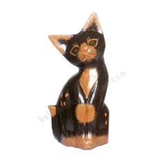 Wooden Mini Cat Black Brown Painted 15 cm