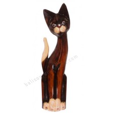 Wooden Cat Antique Brown White Painted 80 cm