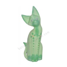 Wooden Cat Light Green Painted Flower 25 cm