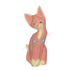 Wooden Cat Orange Red Painted Flower 25 cm