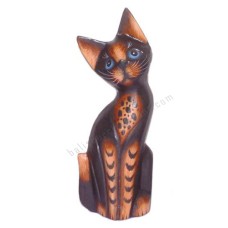 Wooden Cat Black Brown Stripes 20 cm