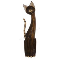 Wooden Cat Antique Brown Striped Tail 100 cm