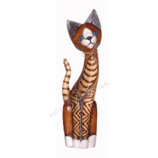 Wooden Cat Brown Burnt White Striped 60 cm