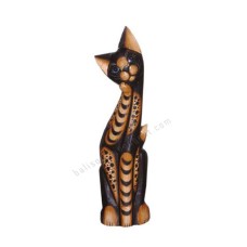 Wooden Sitting Cat Black Brown Stripes 60 cm