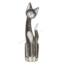 Wooden Cat Painted Grey White Wash 60 cm