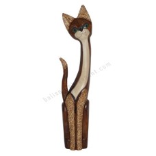 Wooden Cat Brown Painted White Carved 100 cm