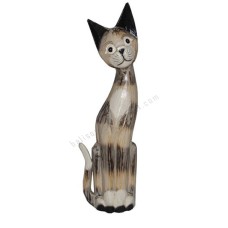 Wooden Cat Black White Wash Painted 50 cm