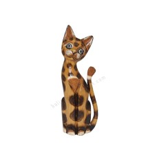 Wooden Cat Painted Brown Big Dots 40 cm