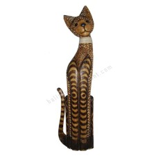 Wooden Cat Brown Carved With Rattan 100 cm