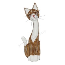 Wooden Cat Mustache White Brown Wash 50 cm