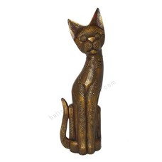 Wooden Cat Golden Antique Painted 50 cm