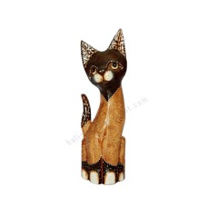 Wooden Cat Painted Beige Dark Brown White 30 cm