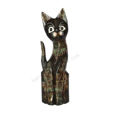 Wooden Cat Painted Black Green Gold 40 cm