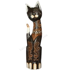 Wooden Cat Black White Painted Brown 50 cm