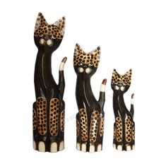 Wooden Cat Black Leopard Motif Set of 3