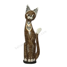 Wooden Cat Cracked Brown Grey Painted 60 cm