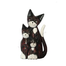 Wooden Cat Family Purple Black White 25 cm