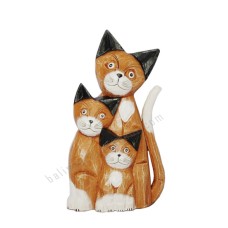 Wooden Cat Family Black Beige White 25 cm