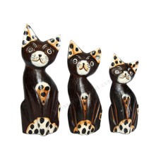 Wooden Cat Leopard Motif Mini Cat Set of 3