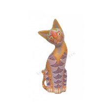 Wooden Cat Orange Purple Dots Painted 25 cm