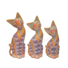 Wooden Cat Orange Purple Dots Painted Set of 3