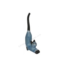 Wooden Mini Cat Stretching Blue Black Ears 20 cm