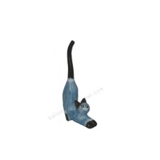 Wooden Mini Cat Stretching Blue Black Ears 10 cm