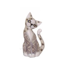 Wooden Cat Brown Burnt White Wash 20 cm