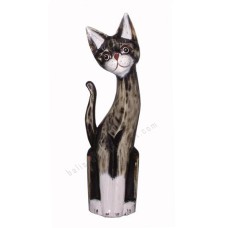 Wooden Cat Painted Rustic Black White 50 cm