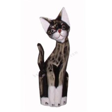 Wooden Cat Painted Rustic Black White 40 cm