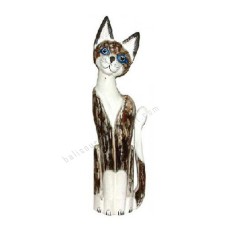 Wooden Cat Painted White Brown Wash 80 cm